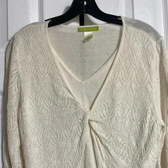 Sigrid Olsen cream knit sweater top shirt - Picture 3 of 14